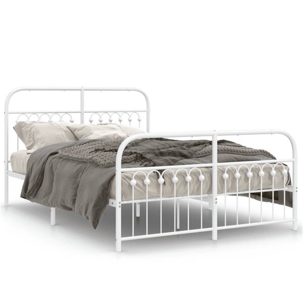 vidaXL Cadre de lit métal sans matelas et pied de lit blanc 140x190 cm