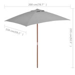 vidaXL Parasol d'extérieur avec mât en bois 150x200 cm anthracite