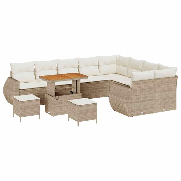 vidaXL Ensemble de canapé de jardin 12 Pièces Beige et crème Poly Rattan