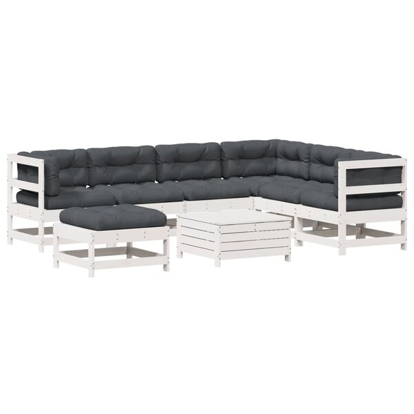 vidaXL Salon de jardin avec coussins 8 Pièces blanc bois de pin massif