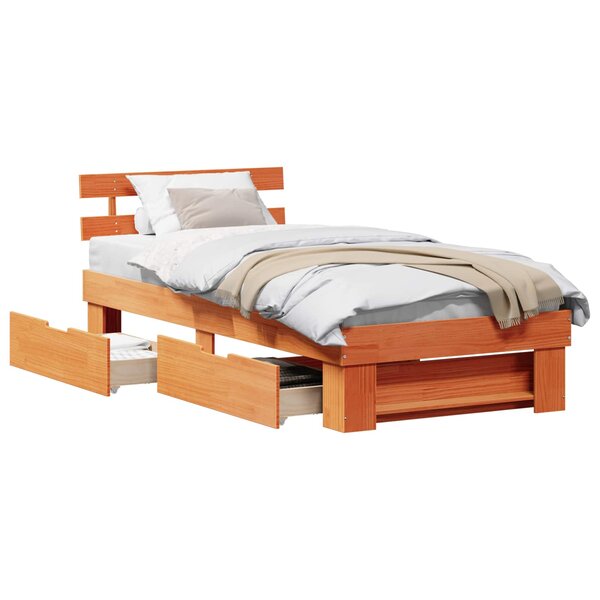 vidaXL Cadre de lit avec tête de lit Brun cire 80 x 200 cm Pin massif
