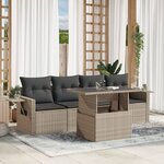 vidaXL Salon de jardin 5 Pièces avec coussins gris clair résine tressée