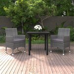 vidaXL Ensemble à manger de jardin coussins 3 Pièces Résine tressée Verre