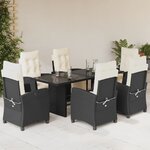 vidaXL Ensemble à manger de jardin coussins 7Pièces Noir Résine tressée