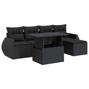 vidaXL Salon de jardin 6 Pièces avec coussins noir résine tressée