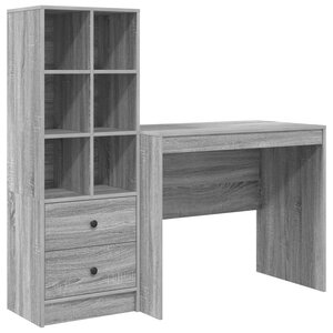 vidaXL Bureau avec tiroir avec étagère avec stockage 2 Pièces Gris Sonoma