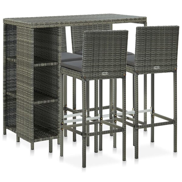 vidaXL Ensemble de bar de jardin 5 Pièces et coussins Résine tressée Gris