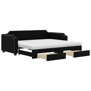 vidaXL Lit de jour avec gigogne et tiroirs noir 90x190 cm tissu
