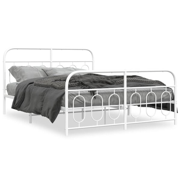 vidaXL Cadre de lit métal sans matelas et pied de lit blanc 135x190 cm