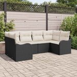 vidaXL Ensemble de canapé de jardin 6 Pièces Noir  blanc Poly rotin