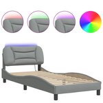 vidaXL Cadre de lit avec LED sans matelas gris clair 90x190 cm tissu