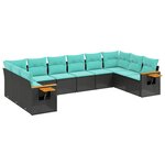 vidaXL Salon de jardin 10 Pièces avec coussins noir résine tressée