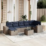 vidaXL Salon de jardin 8 Pièces avec coussins gris résine tressée