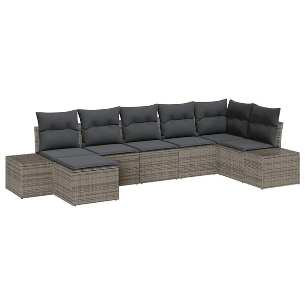 vidaXL Canapé de jardin 7 pièces avec coussins gris en poly rattan