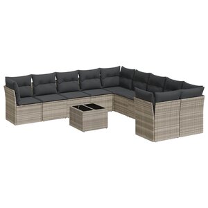 vidaXL Salon de jardin 11 Pièces avec coussins gris clair résine tressée