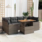 vidaXL Salon de jardin avec coussins 7 Pièces gris résine tressée