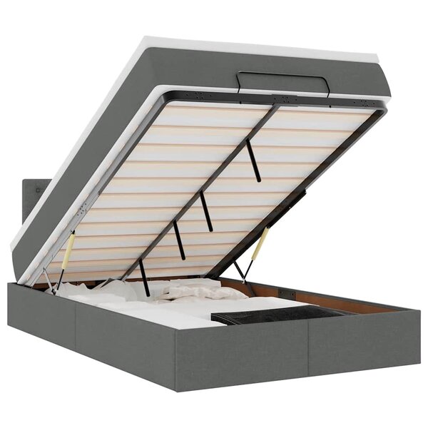 vidaXL Lit ottoman avec matelas et LED gris foncé 120x190 cm tissu