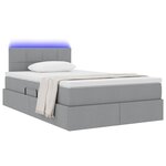 vidaXL Lit de rangement LED avec matelas Gris clair 120 x 190 cm Tissu