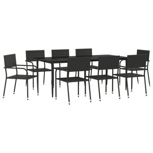 vidaXL Ensemble à manger de jardin 9 Pièces noir résine tressée et acier
