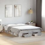 vidaXL Cadre de lit avec tiroirs sans matelas gris béton 160x200 cm