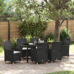 vidaXL Ensemble de salle à manger de jardin 7 pièces avec coussins Noir Poly Rattan