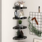 vidaXL Étagères d'angle flottantes 4 Pièces noir brillant 25x25x3 8cm MDF