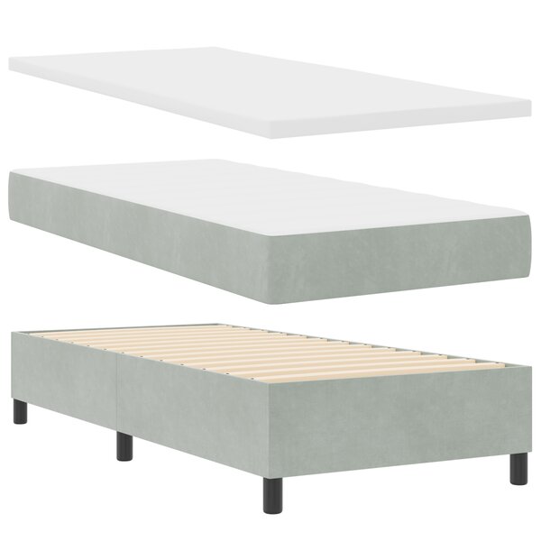 vidaXL Lit à Ressorts avec Matelas & Banc Gris Clair 100x200 cm Velours