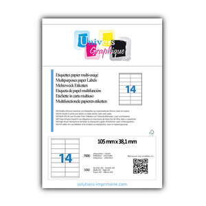 Lot de 500 planches a4 de 14 étiquettes à bords vifs 105 x 38 1 mm en papier blanc 70g/m² multifonction