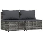 vidaXL Canapés centraux de jardin et coussins 2Pièces Gris Résine tressée