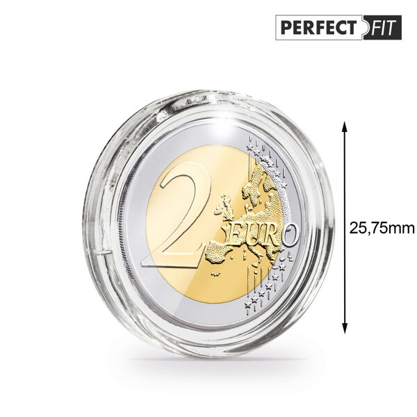 Capsules rondes ULTRA PERFECT FIT pour pièces de 2 euros. Paquet - 100 capsules