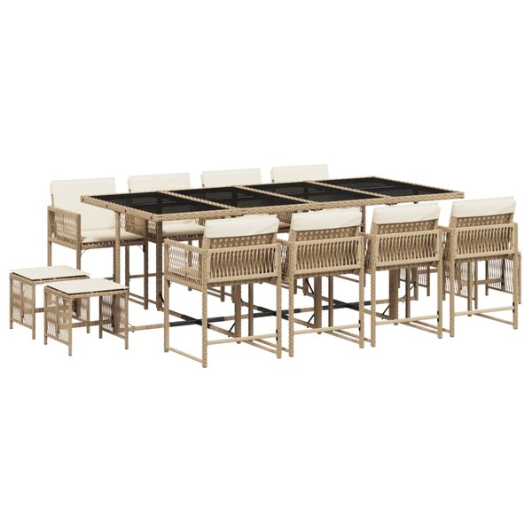 vidaXL Ensemble à manger de jardin et coussins 13 Pièces beige