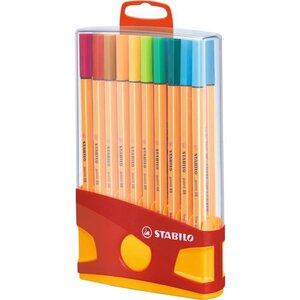 STABILO Color Parade - Etui distributeur de 20 Stylos Feutre Point 88 - Avec attache - Couleurs Assorties