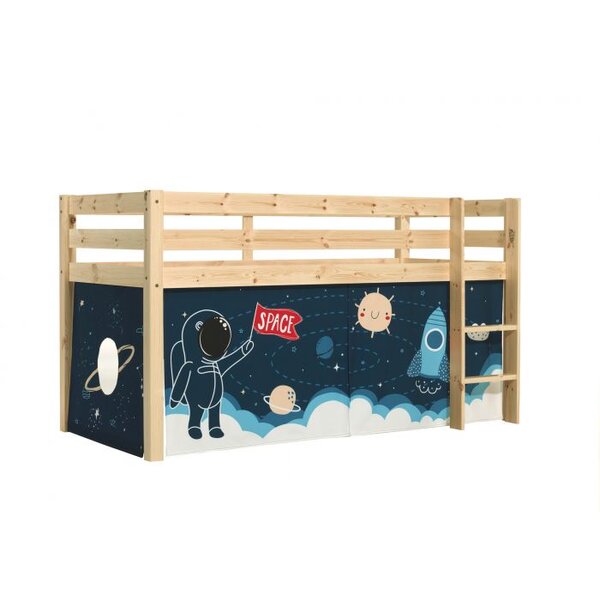 PINO  Lit Compact Pin Massif Naturel + Rideau en 4 parties Espace