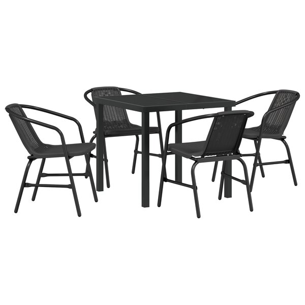 vidaXL Ensemble de jardin 5 pièces Noir Poly Rattan