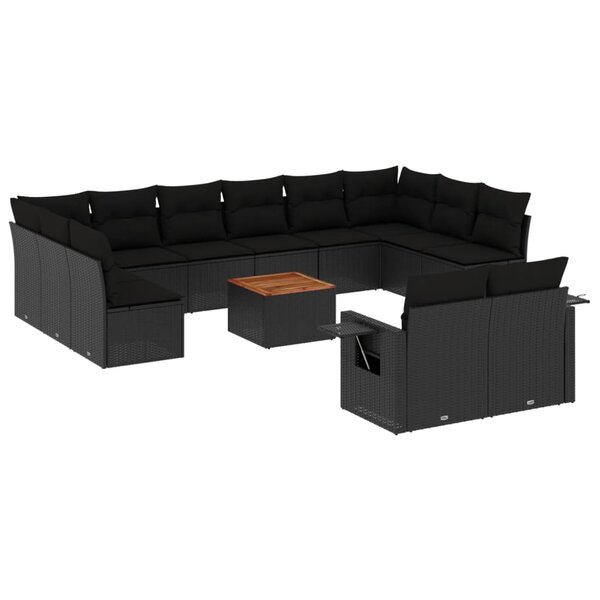 vidaXL Salon de jardin avec coussins 13 Pièces noir résine tressée