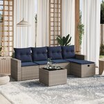 vidaXL Salon de jardin 6 Pièces avec coussins gris résine tressée