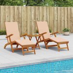 vidaXL Chaise longue inclinable et pliable 3 pc Bois d'Acacia Massif
