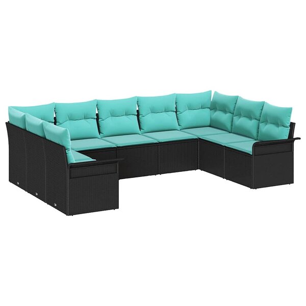 vidaXL Ensemble de canapé de jardin avec stockage 9 Pièces Noir polyrotin