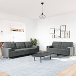 vidaXL Ensemble de canapés 2 Pièces coussins décoratifs gris foncé tissu