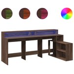 Bureau table poste de travail meuble d'ordinateur informatique étude et lumières LED chêne bois d'ingénierie brun 02_0023791
