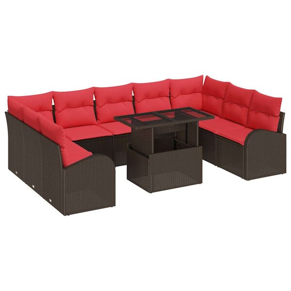 vidaXL Ensemble de canapé de jardin 10 Pièces Marron polyrotin