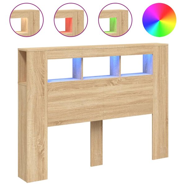 vidaXL Tête de lit à LED chêne sonoma 140x18 5x103 5cm bois ingénierie