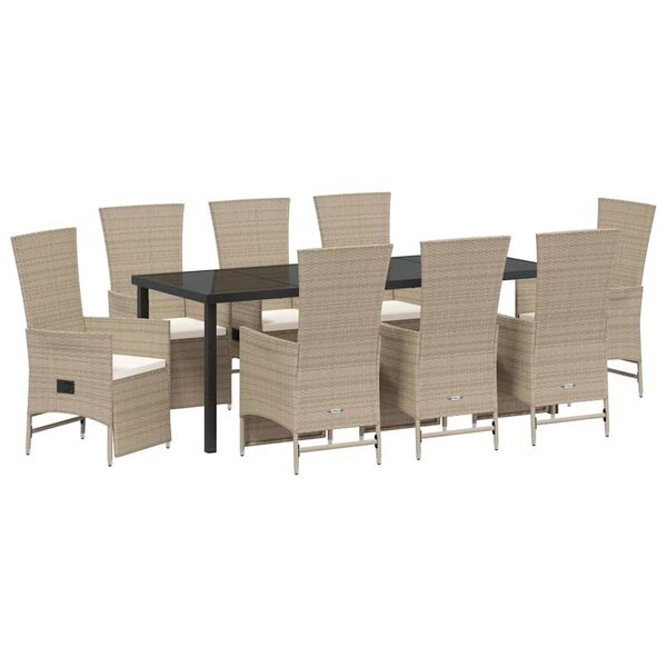 vidaXL Ensemble de salle à manger pour jardin 9 pc Beige polyrotin
