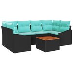 vidaXL Ensemble de canapé de jardin avec coussin 7 Pièces Noir Poly rotin