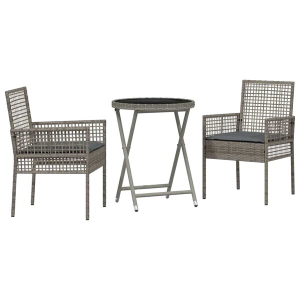 vidaXL Ensemble bistro de jardin 3 Pièces Gris Poly rotin