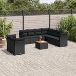 vidaXL Salon de jardin 10 Pièces avec coussins noir résine tressée