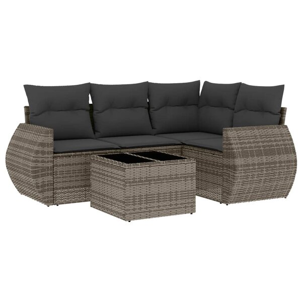 vidaXL Salon de jardin 5 Pièces avec coussins gris résine tressée
