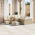 Ensemble de canapé de jardin vidaXL 13 pièces avec coussins Beige Poly Rattan Acacia