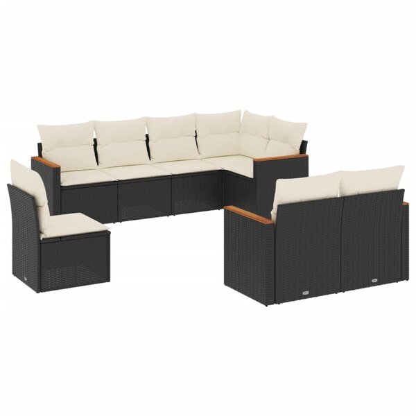 vidaXL Salon de jardin 8 Pièces avec coussins noir résine tressée