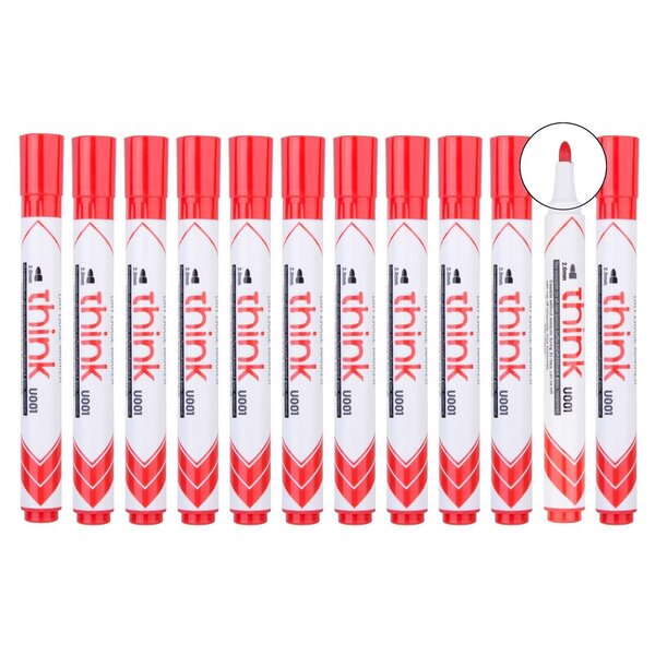 Marqueur effaçable Think à sec pointe ogive 2.0mm rouge peu odorant effaçage facile x 12 DELI